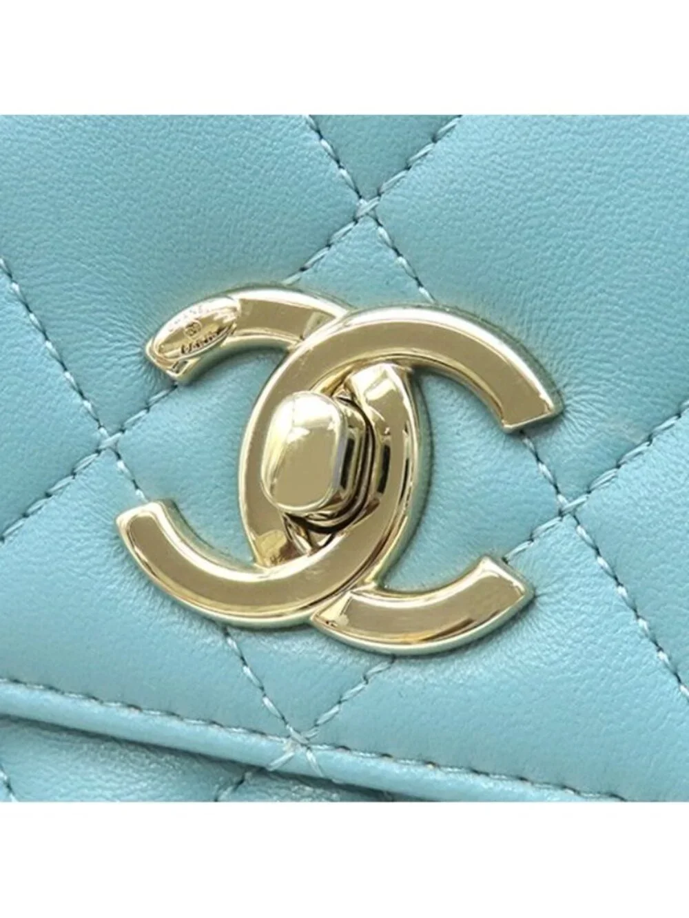 Chanel Shoulder Bag Trendy CC Mini Top Handle Lambskin Light Blue Gold Light CC
